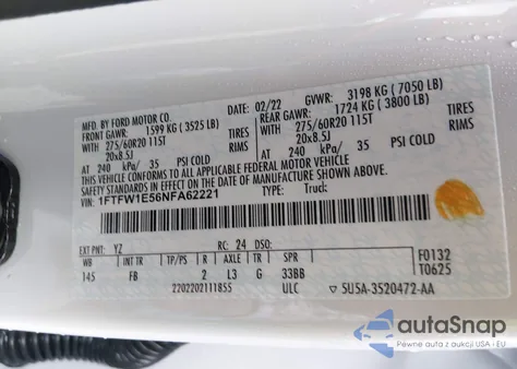 2022 Ford F-150 Xlt from USA, damaged, VIN 1FTFW1E56NFA62221